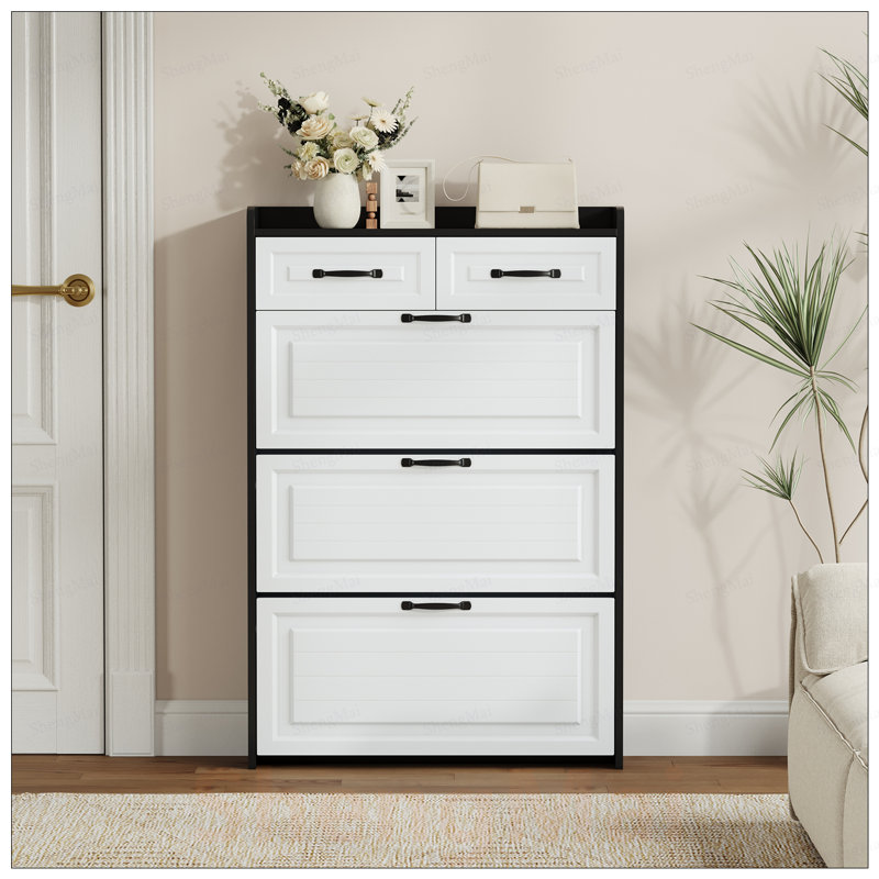 Élégante armoire à chaussures en PVC avec 3 portes et 2 tiroirs, grande capacité de rangement pour les vestibules organisés