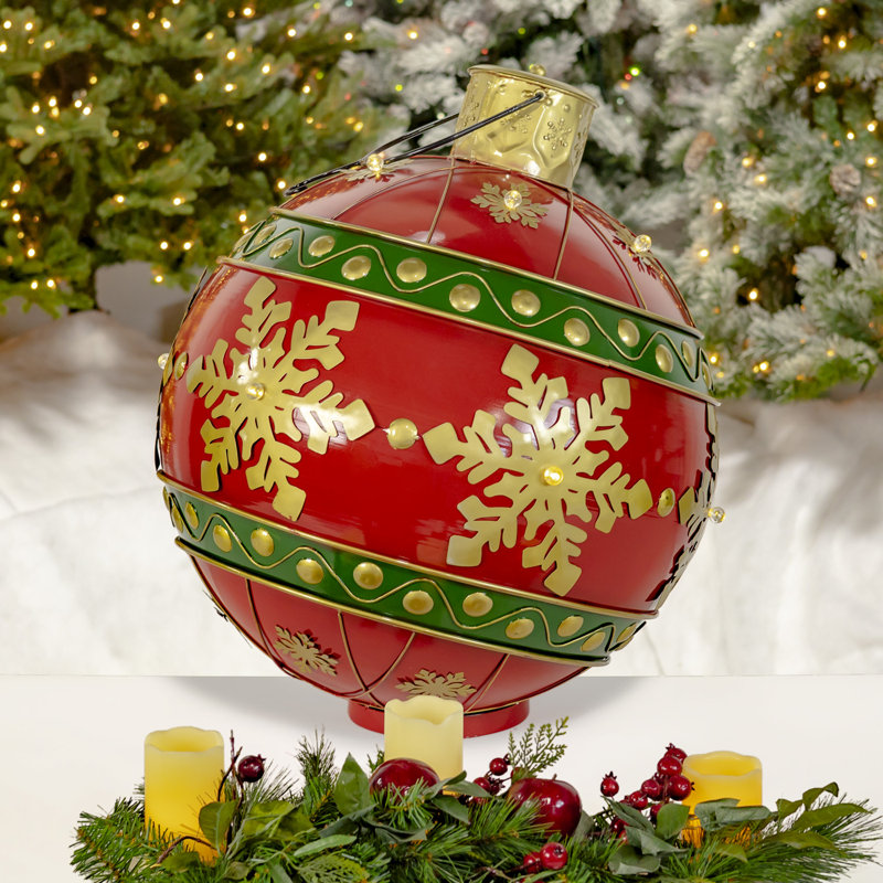 28.5" Tall Oversized Metal Christmas Ball Decoration with LED Lights