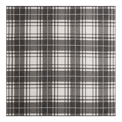Tatasha Plaid Power Loom Polypropylene Plastic Indoor/Outdoor Area Rug in Black/White
