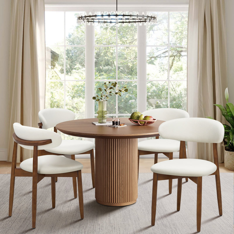 Chaise d'appoint rembourrée en bois massif, Beige