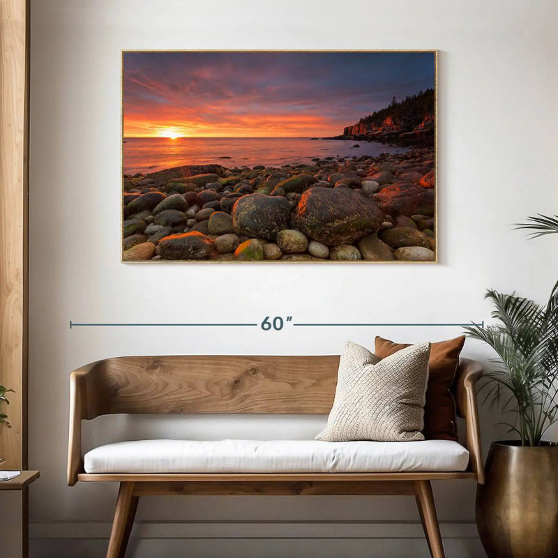 Lever de soleil au parc national d'Acadia, Cadre flottant en bois naturel, 46 po x 31 po