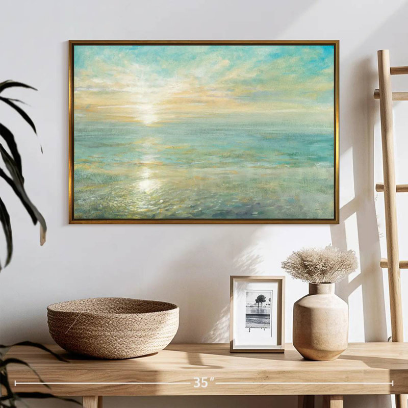 Lever de soleil, 25 po x 17 po, Cadre flottant doré
