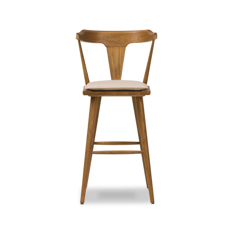 Garth Solid Wood Bar Stool, Bar Stool (29.94" Seat Height), Antwerp Natural/Linen Blend, Sandy Oak
