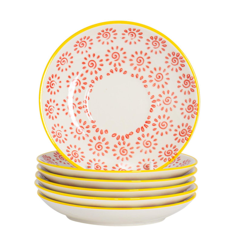 Nicola Spring - Hand-Printed Cappuccino Saucers - 14cm, White/Red/Yellow