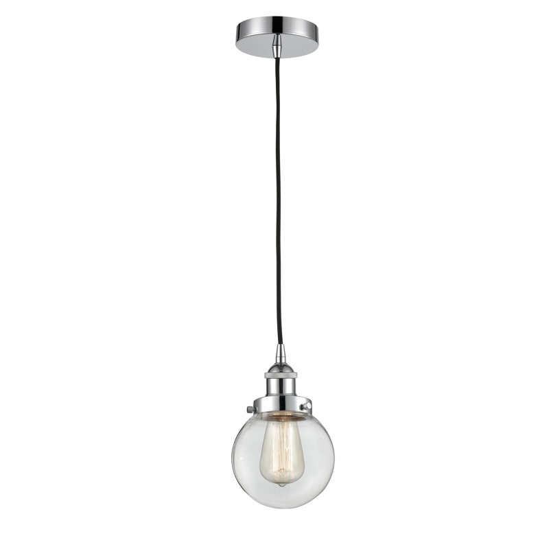 Luminaire suspendu simple à 1 lumière Frederick, H 9,5 po x l 6 po x P 6 po, Transparent, Chrome poli