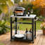 Table de préparation pour barbecue 30 po x 20 po avec chariot en acier inoxydable avec plateau en acier inoxydable, station de préparation à roulettes robuste avec crochets et roulettes pour gril, plaque chauffante et four à pizza