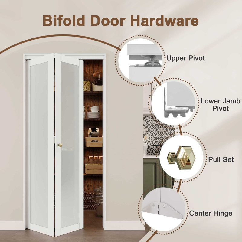 72 in. x 80 in. White Finished Bi-Fold Door with Frosted Glass