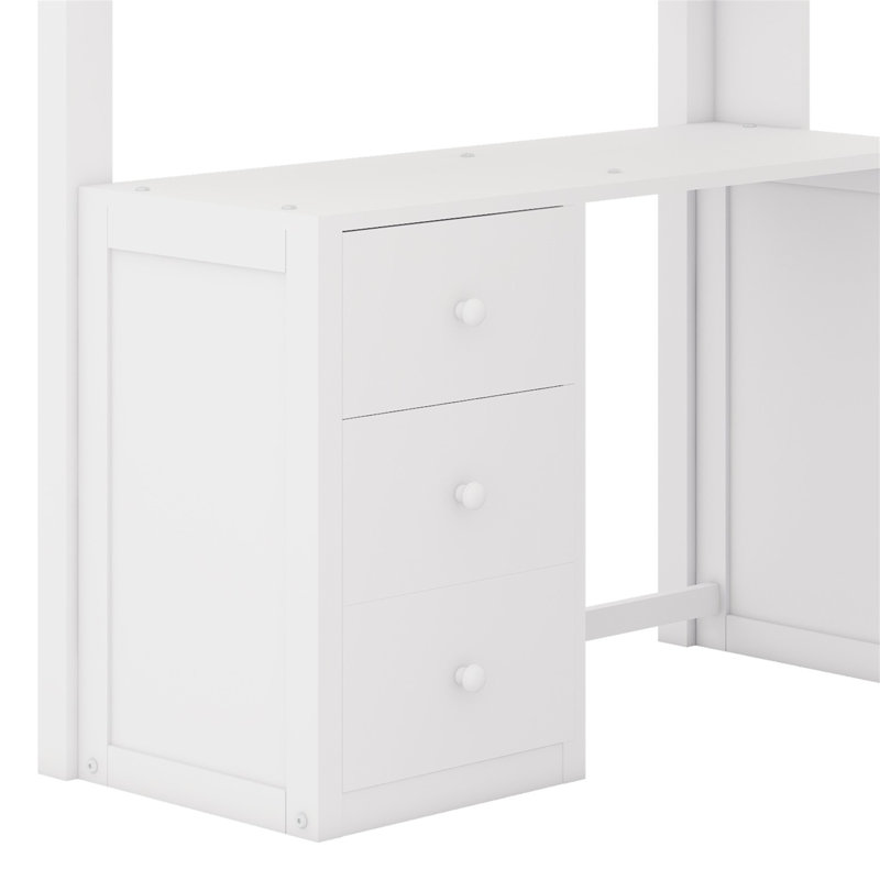 Lit mezzanine avec tiroirs, bureau et garde-robe, Blanc