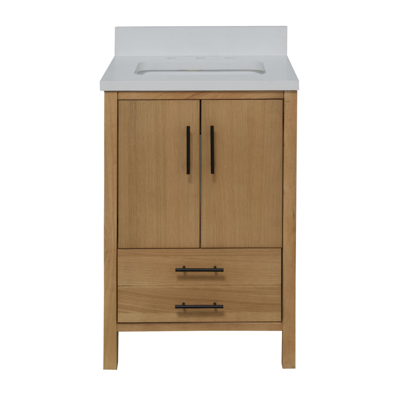Kiara 24'' Single Bathroom Vanity with Top, Blonde, Matte White