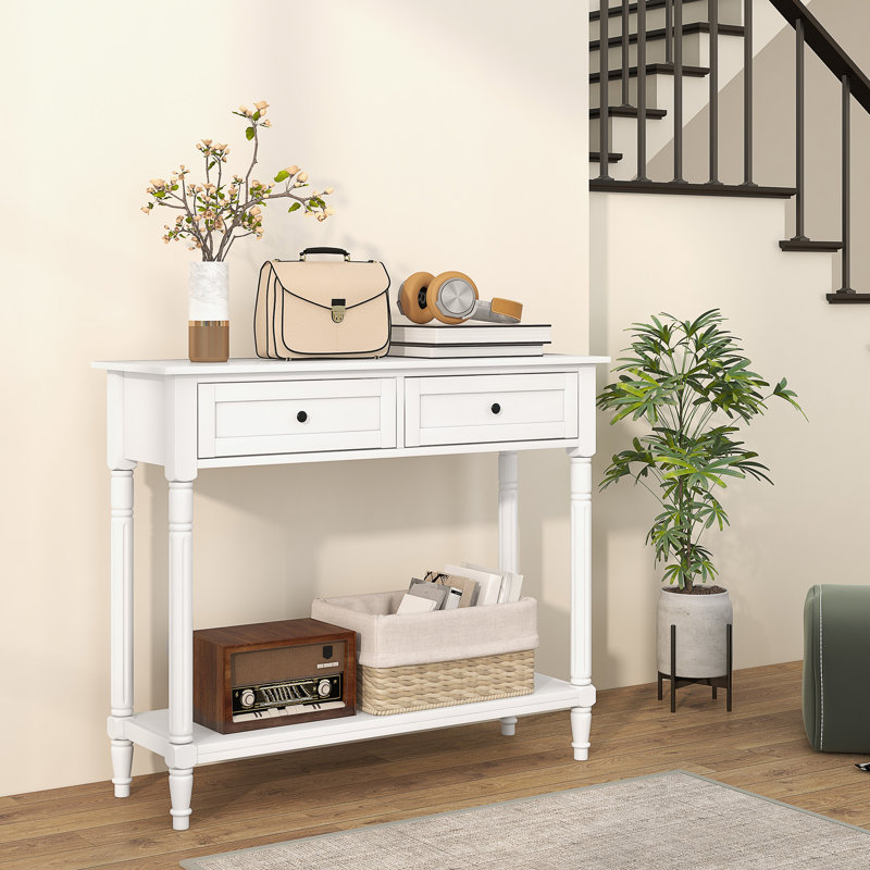 Console avec 2 tiroirs et tablette de rangement pour la chambre à coucher dans le couloir, Blanc