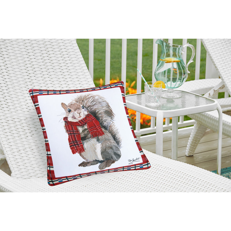 Plaid Squirrel Indoor / Outdoor Christmas Holiday Throw Pillow