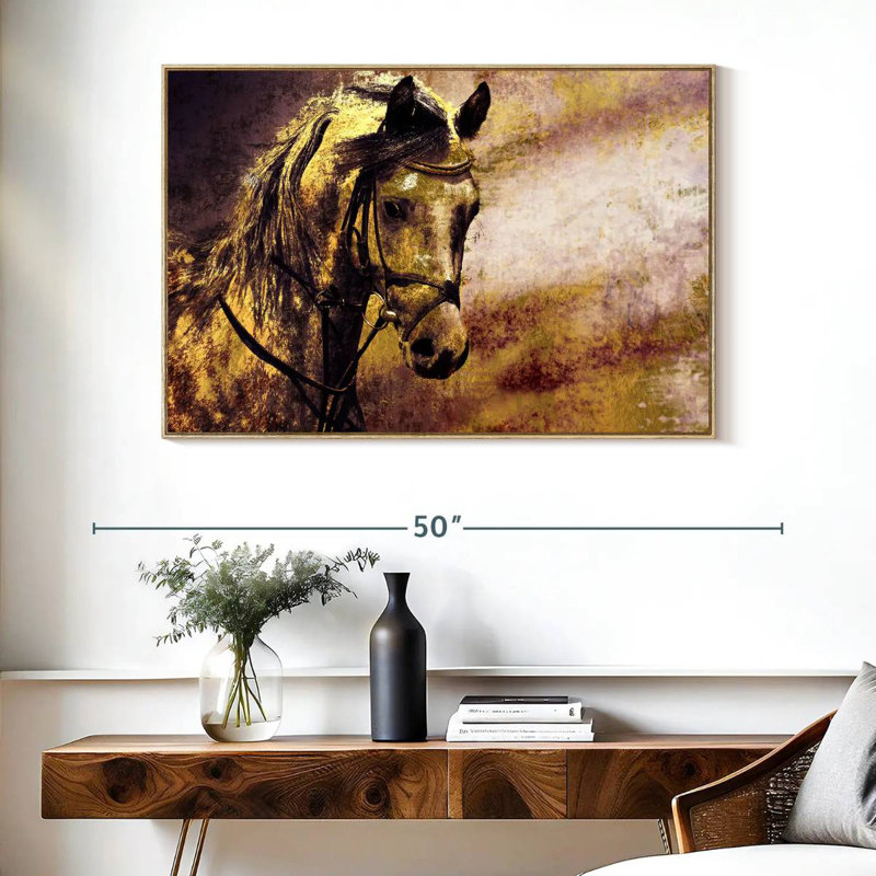 Portrait de cheval arabe, Cadre flottant en bois naturel, 40 po x 27 po