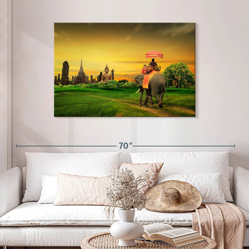 Ravi, éléphant thaïlandais au coucher du soleil, H 30 po x l 45 po