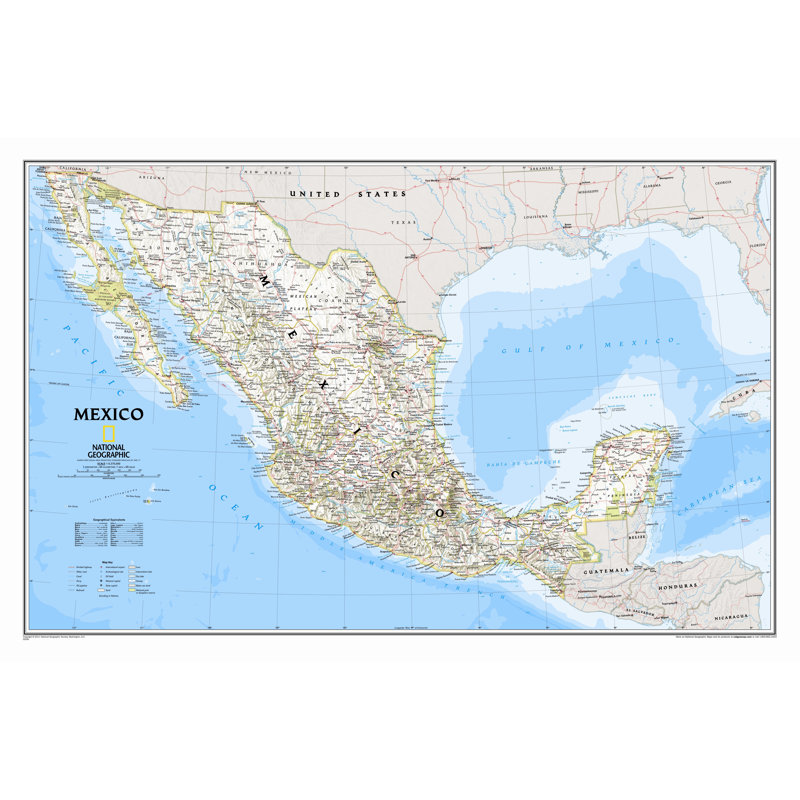 Carte murale classique du Mexique, Stratifié (23 po x 34 po)