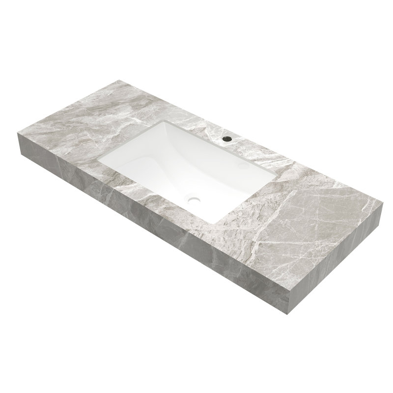 Sintered Stone Countertop and Undermount Ceramic Basin, Light Gray