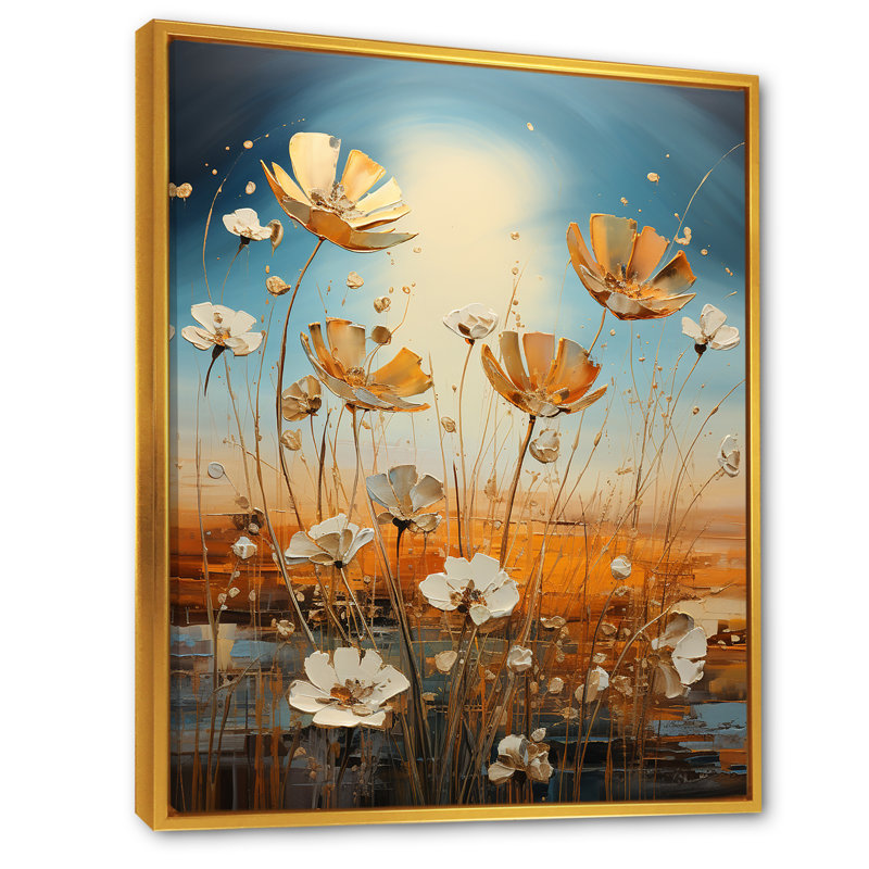 Serene Sunner Flowers Field I - impression, H 32 po x l 16 po x P 1 po, Cadre flottant doré