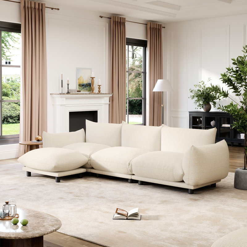 Canapé modulaire rembourré avec repose-pieds de salon 99,5 po Lilea, Beige