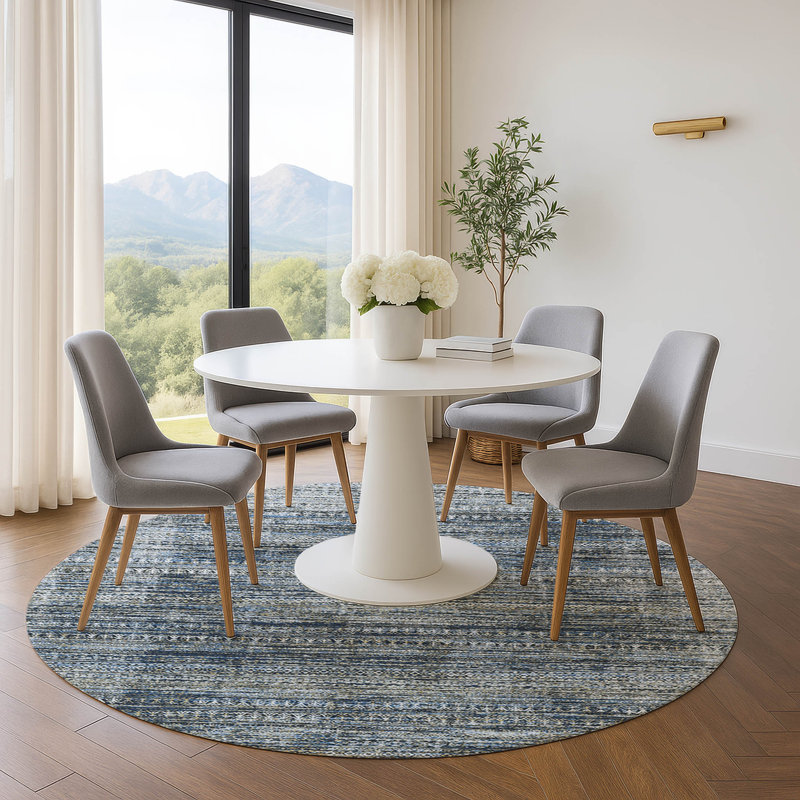 Premium Machine Washable Pinkston Stripes Rug, Round 8'