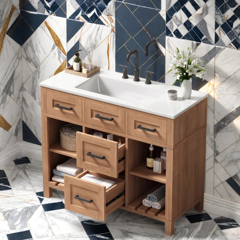 Meuble-lavabo de rangement en bois naturel de 91 cm (36 po), 36