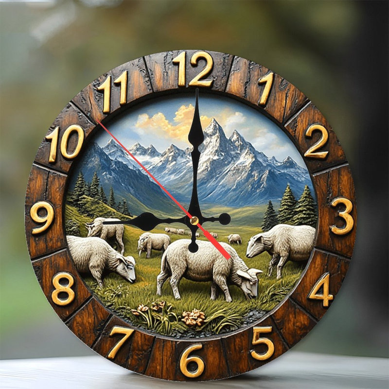 Décoration murale horloge de montagne en bois