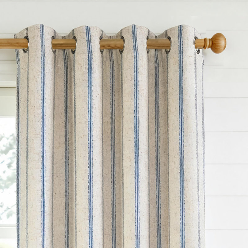 Paire de rideaux occultant, L 52 po x L 84 po, Rayures bleu marine / lin clair