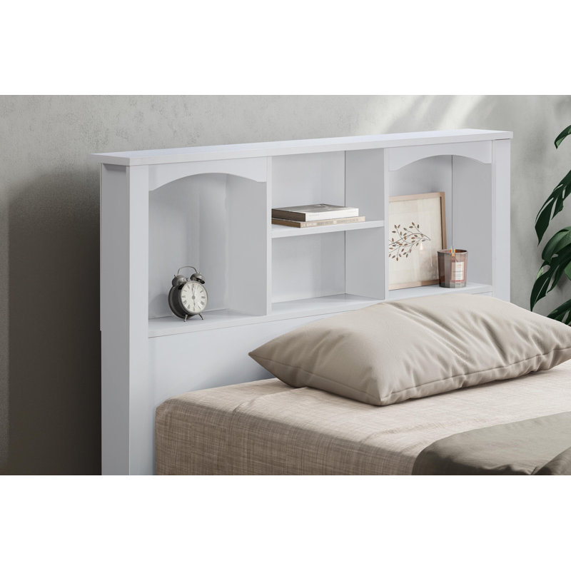 Twin Headboard and Platform Bed with Drawers, White