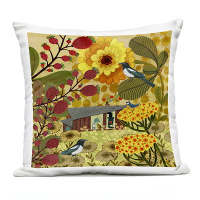 Warm Autumnal Cottage Design by Kay Widdowson Outdoor Printed Pillow