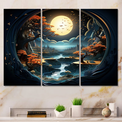 «Dreamy Moonlit Jungle II», art mural abstrait