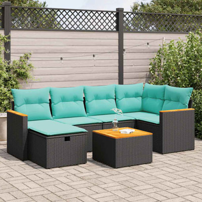 Ensemble de 7 canapés de patio avec coussins en rotin noir pour l'extérieur