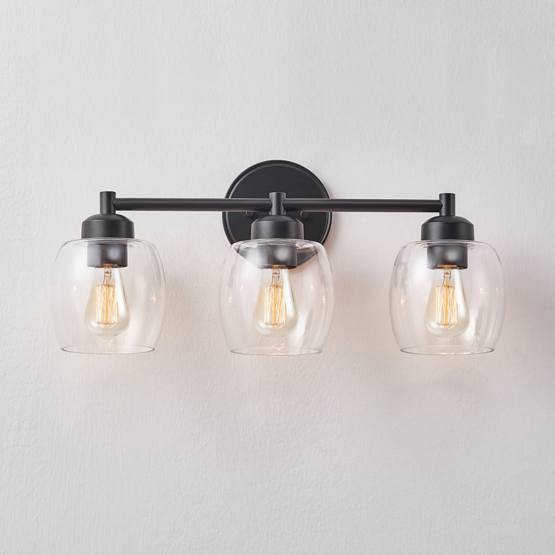 Éclairage de meuble-lavabo à intensité variable avec abat-jour en verre, Noir, Trois lumières