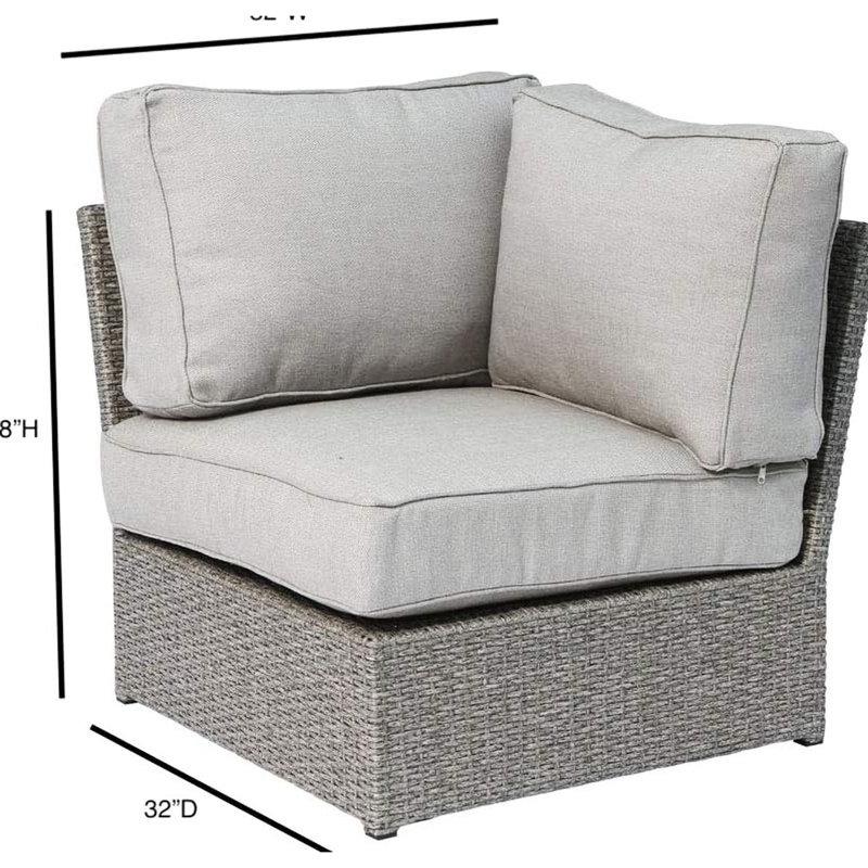 Fauteuil de patio moderne - Gris, sectionnel, couleur eau, 84 x 84 x 66 cm, 14 kg, design sectionnel gris pratique pour l'extérieur, coussins inclus, structure rouille, assise teintée, lb
