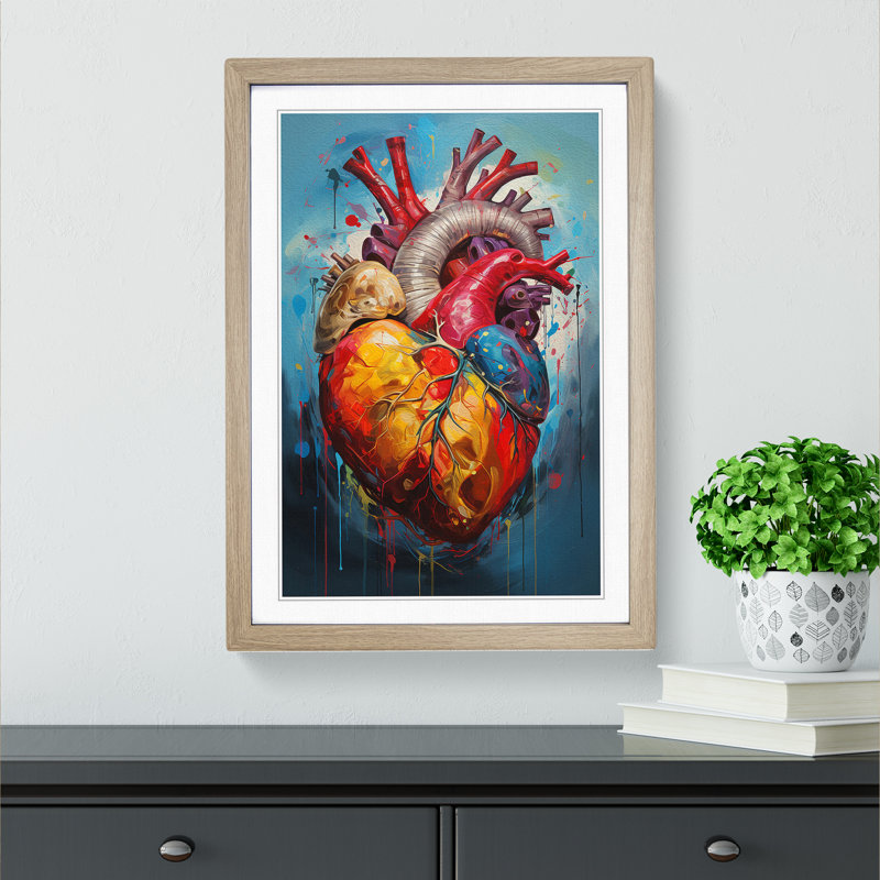 Anatomical Heart Action Painting - Framed Print, Oak Framed, 34cm H x 25cm W