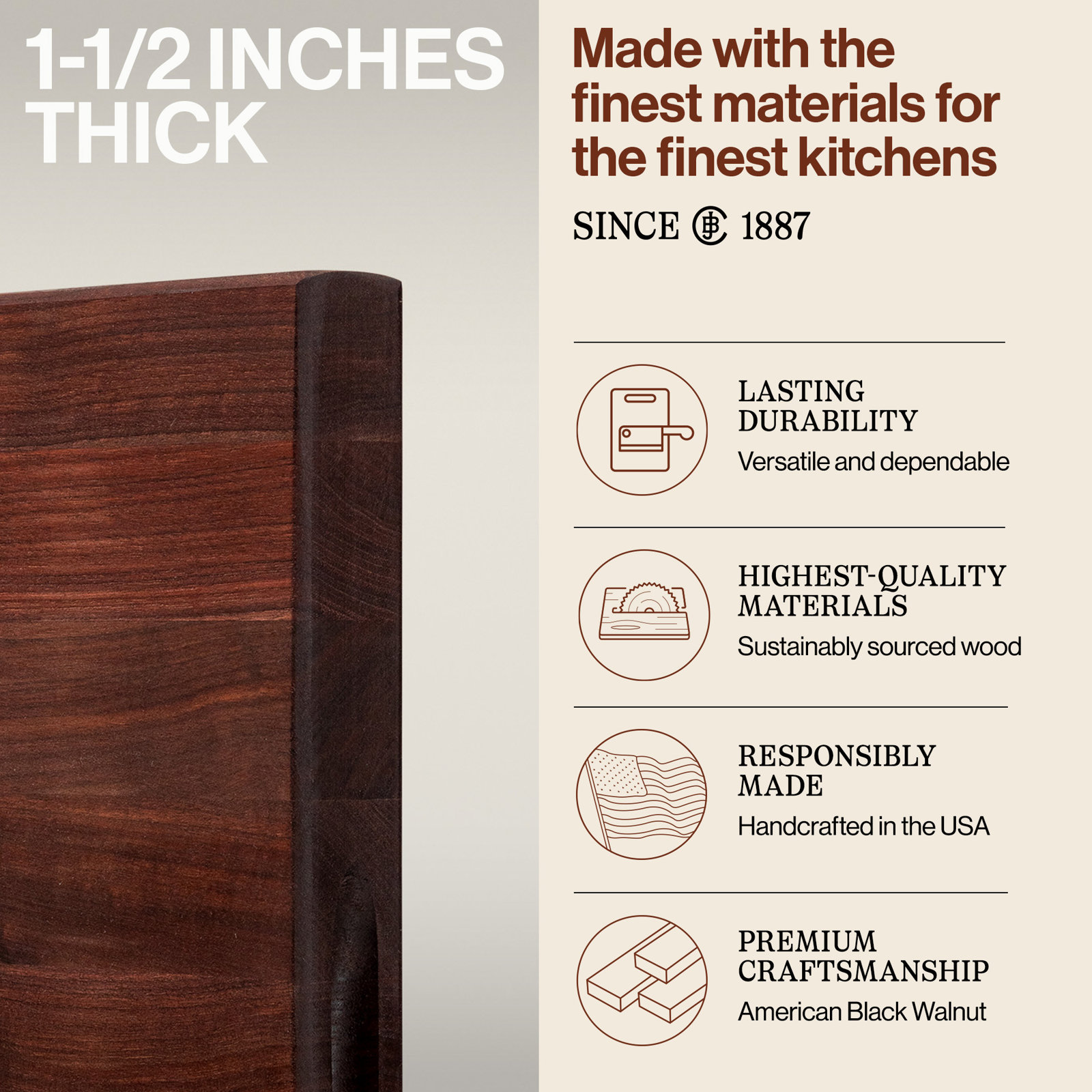 John Boos Edge Grain Reversible Cutting Board, 24" L x 18" W x 2.25" D, Cherry