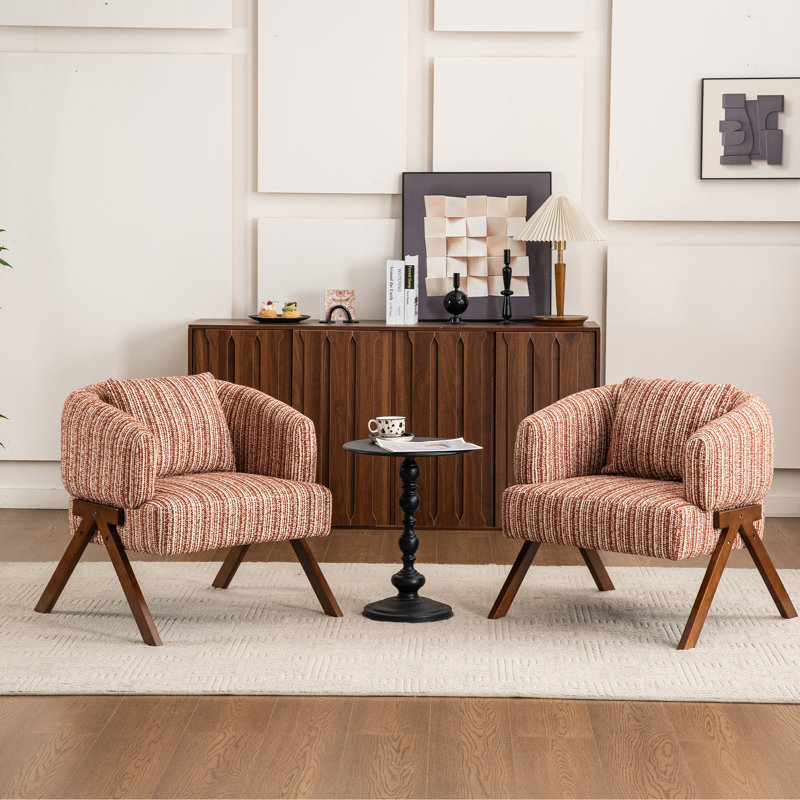 Mid Century Upholstered Arm Accent Chair with Solid Wood Legs, Red