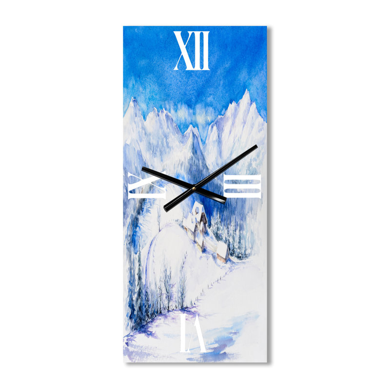 Paysage de montagne d'hiver avec maison en bois - Horloge murale traditionnelle, Grand