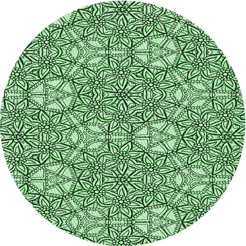 Tapis floral en laine vert, Rond 5 pi