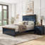 Ensemble de chambre à coucher de style campagne moderne 3 pièces bleu avec 2 tables de chevet bicolores-1965746544