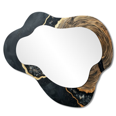 Abstract Wood Slide On Black Onyx Crystal I - Forest Asymmetrical Decorative Mirror, Traditional irregular Wall Mirror, Printed on Metal