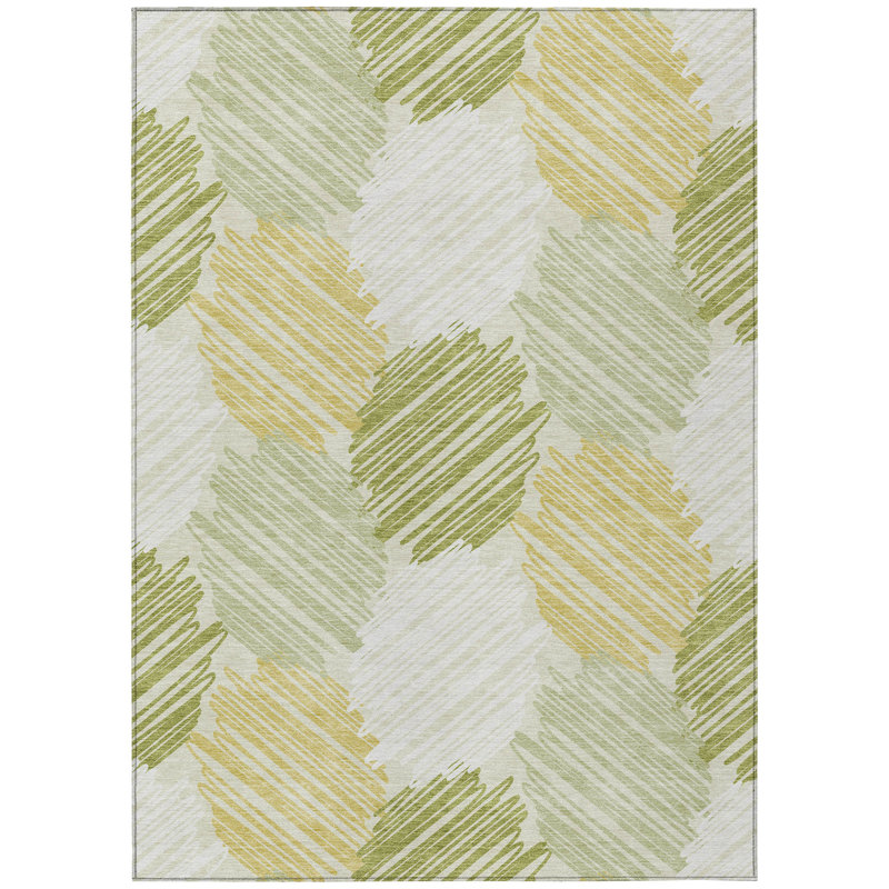 Machine Washable Indoor/Outdoor Xhevrie Green Rug, Rectangle 10' x 14'