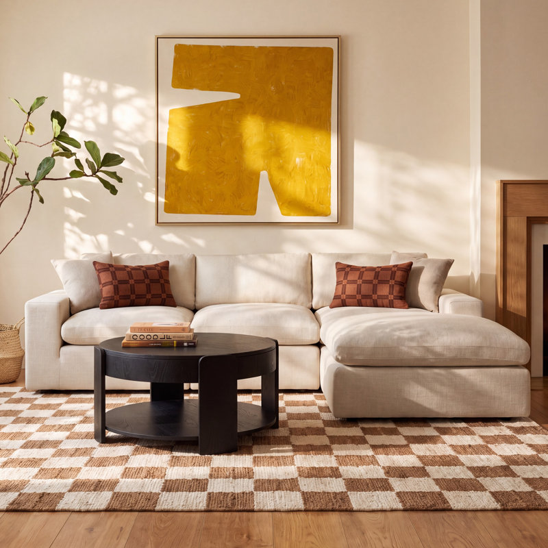Asher 4 - Piece Upholstered Modular Sectional, Effie Linen Performance Linen