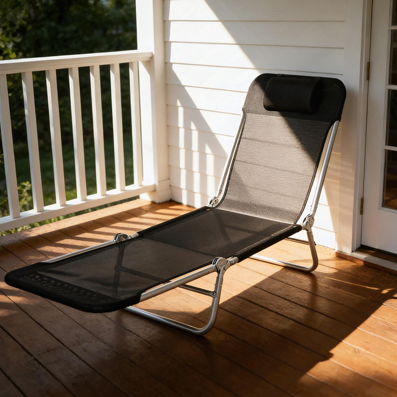 Chaise longue pliante pour l'extérieur, Noir / argenté