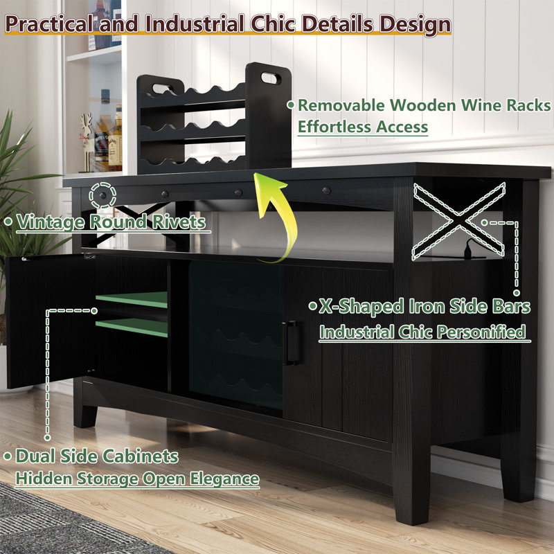 47.2" Wine Bar Cabinet, Black