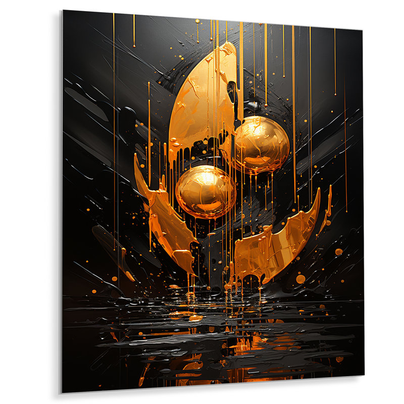 «Black and Gold Spiral Graffiti IV», art mural abstrait en métal, H 32 po x l 16 po x P 1 po