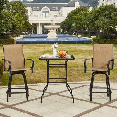 3-piece Outdoor Bar Stools, Bar Table And Chairs Set - 360° Swivel PVC-coated polyester High Back Patio Chairs And Counter Height Table, All-weather Bistro Set For Backyard, Garden, Poolside