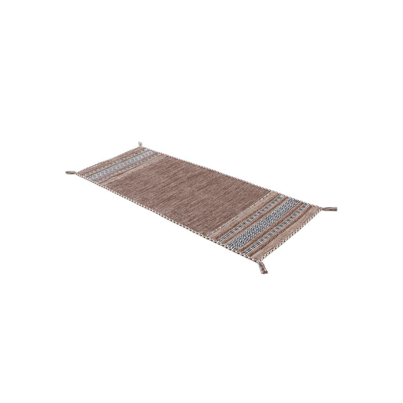 Azizi Striped Hand Woven Cotton Brown Rug, Runner 80 x 500cm