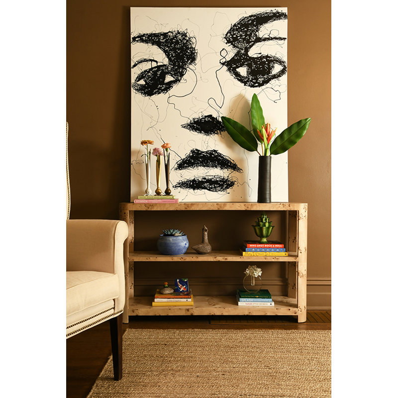 54'' W Console Table, Burl Wood