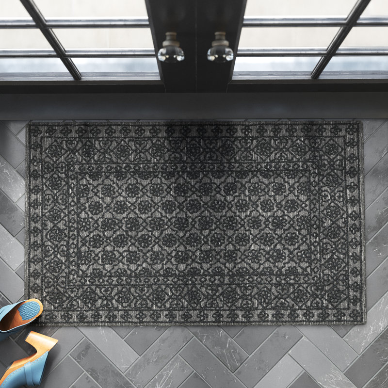 Millcreek Oriental Handmade Tufted Wool Area Rug in Smoke/Black, Rectangle 2'3" x 3'9"