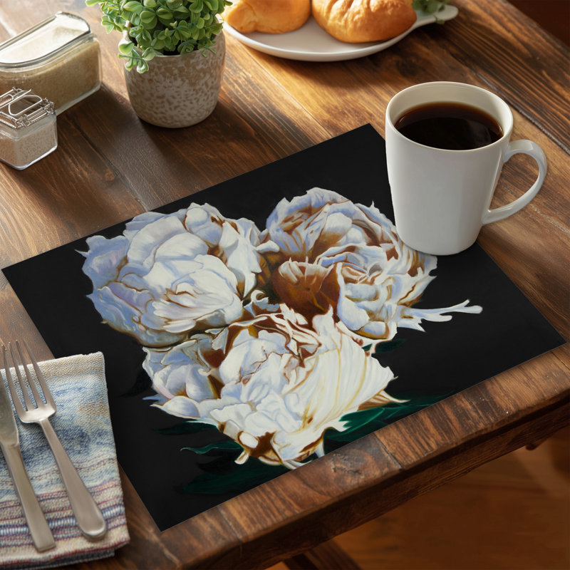 Blooming Peonies Romantic White Flowers Polyester Placemat