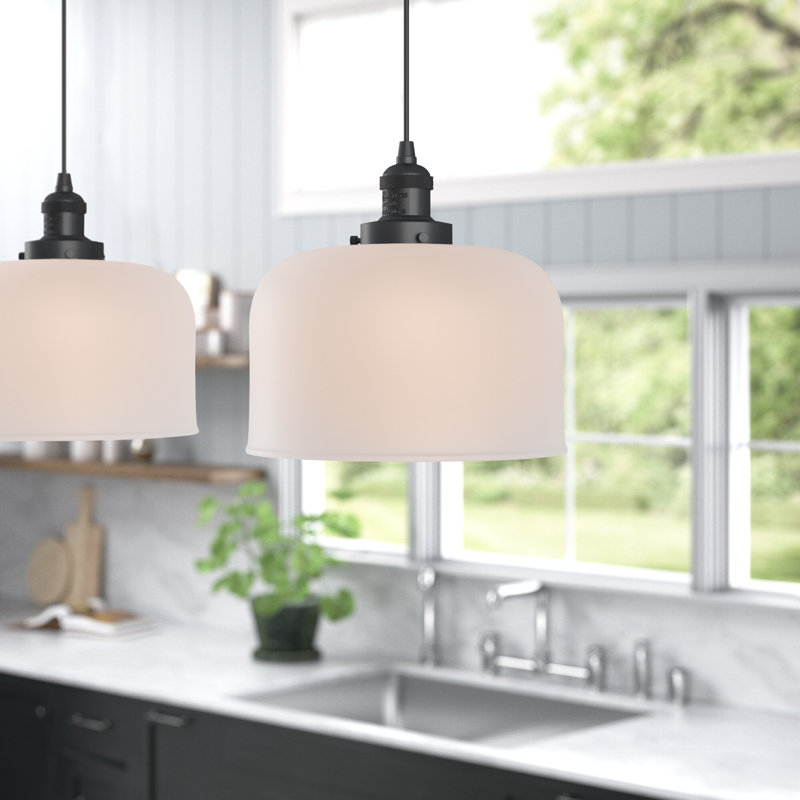 Luminaire suspendu en forme de dôme à 1 lumière Clarkshire, Noir mat, Blanc mat