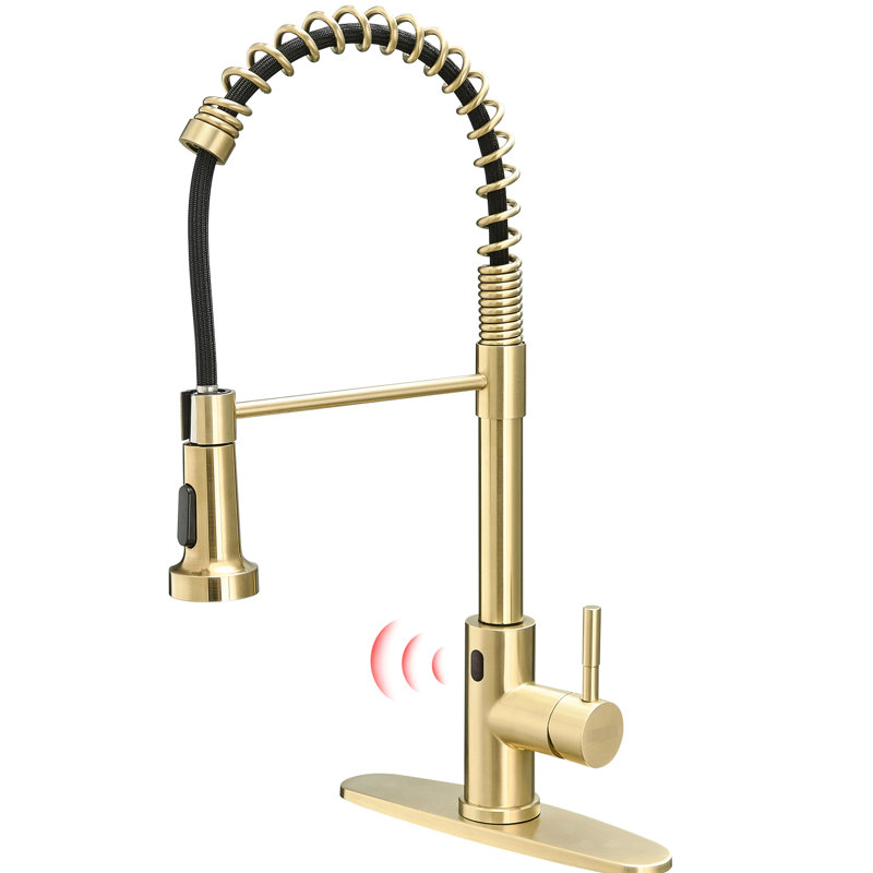 Automatic Smart Hands Kitchen Faucet In Brushed Gold, Touchless With Motion Sensor And Practical Pull Out Construction